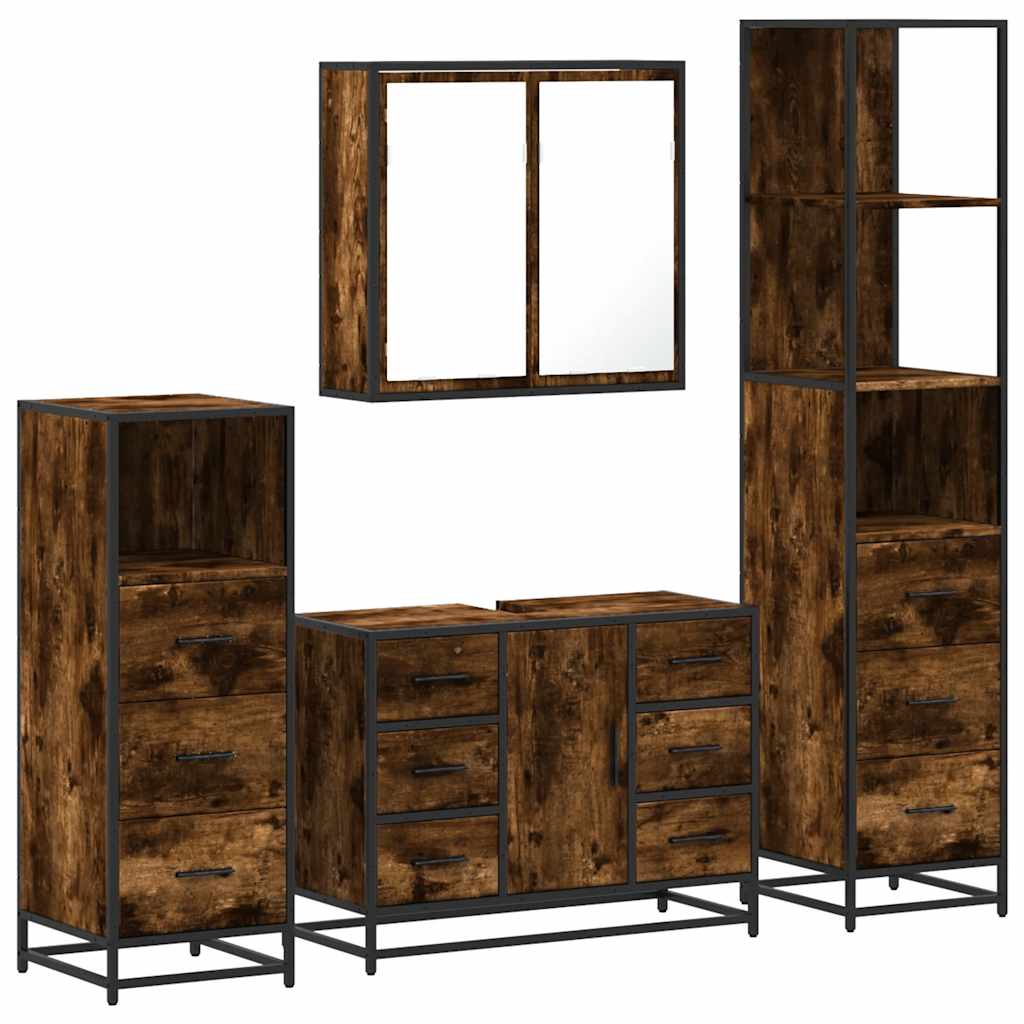 Set Mobili da Bagno 4 pz Rovere Fumo in Legno Multistrato | homemem39
