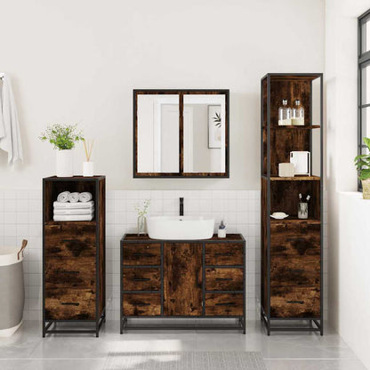 Set Mobili da Bagno 4 pz Rovere Fumo in Legno Multistrato | homemem39