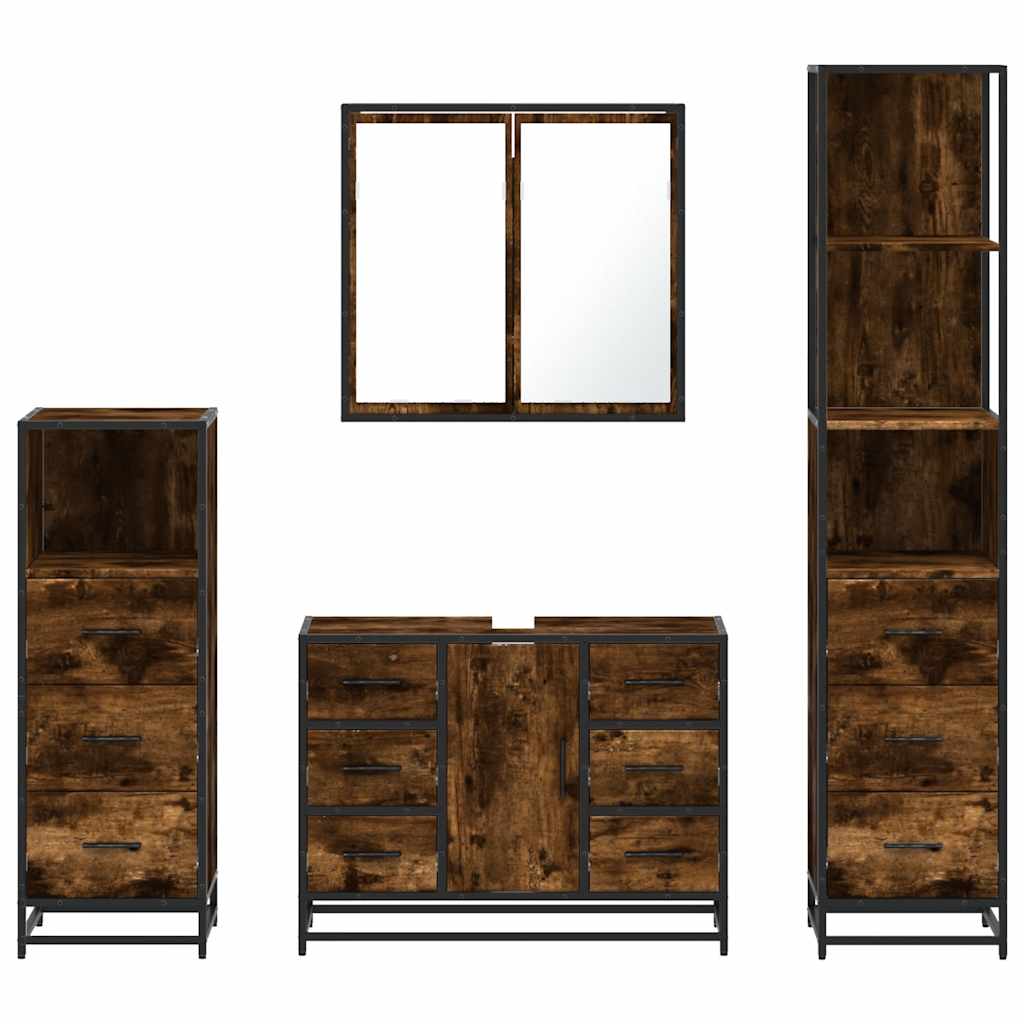 Set Mobili da Bagno 4 pz Rovere Fumo in Legno Multistrato | homemem39