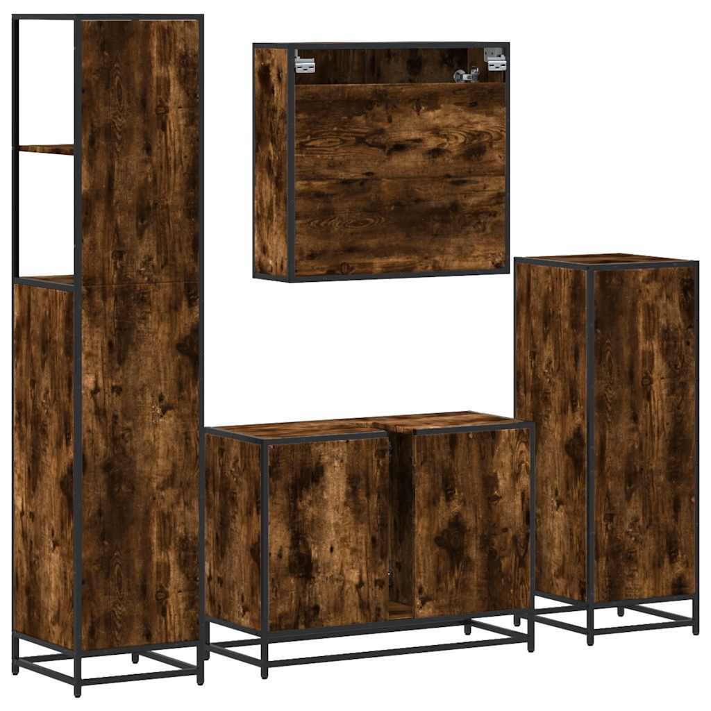 Set Mobili da Bagno 4 pz Rovere Fumo in Legno Multistrato | homemem39