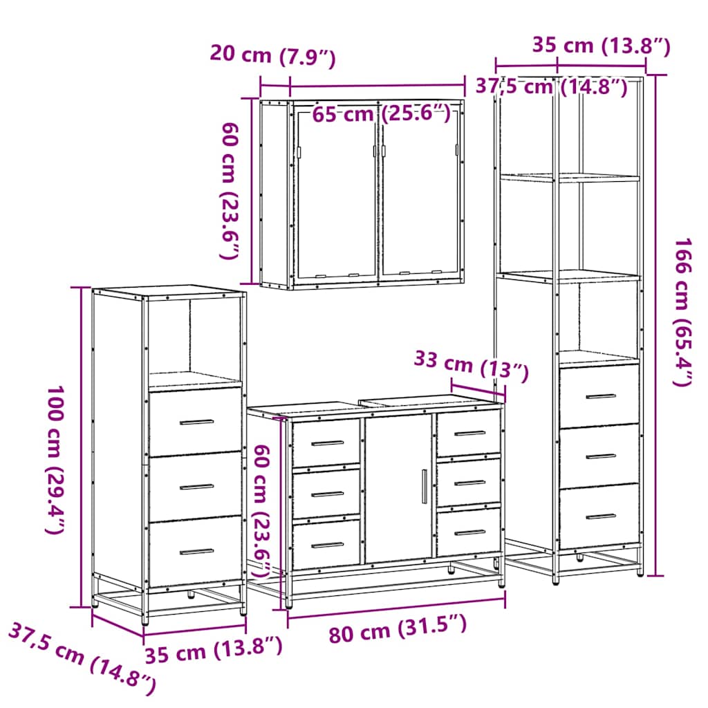 Set Mobili da Bagno 4 pz Rovere Fumo in Legno Multistrato | homemem39