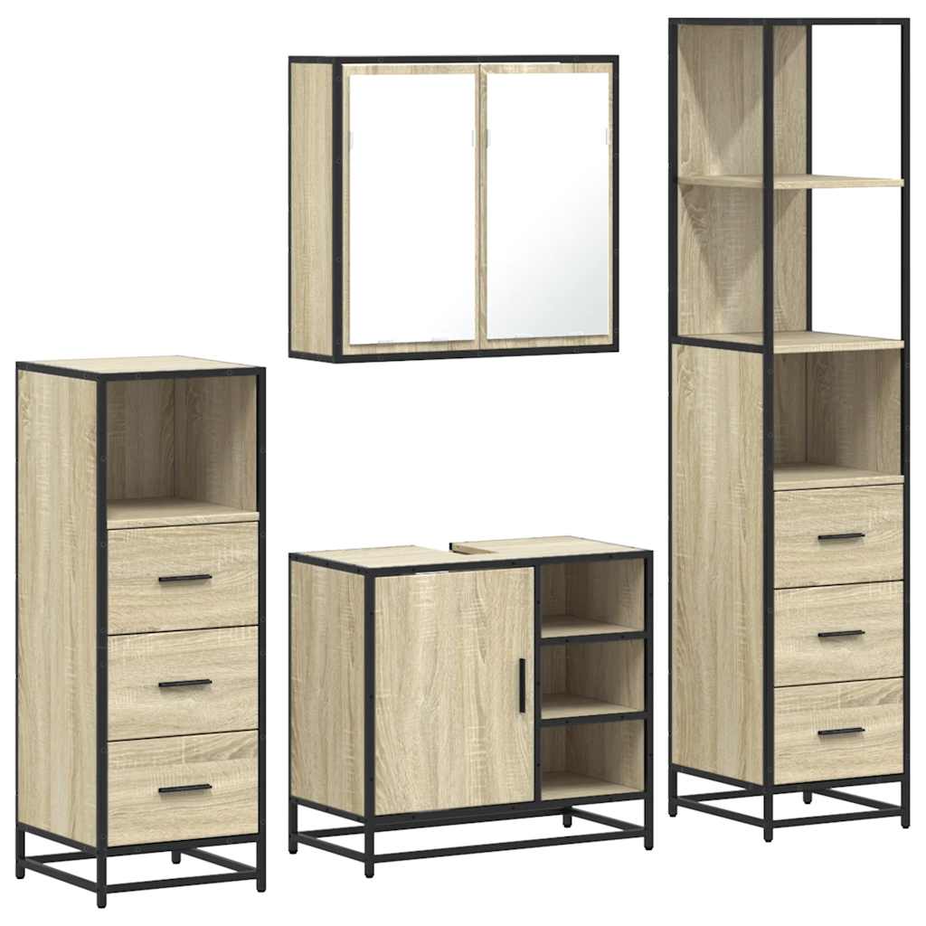 Set Mobili da Bagno 4 pz Rovere Sonoma in Legno Multistrato | homemem39