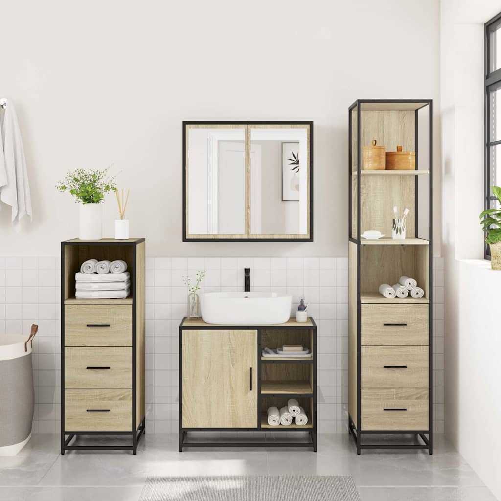 Set Mobili da Bagno 4 pz Rovere Sonoma in Legno Multistrato | homemem39