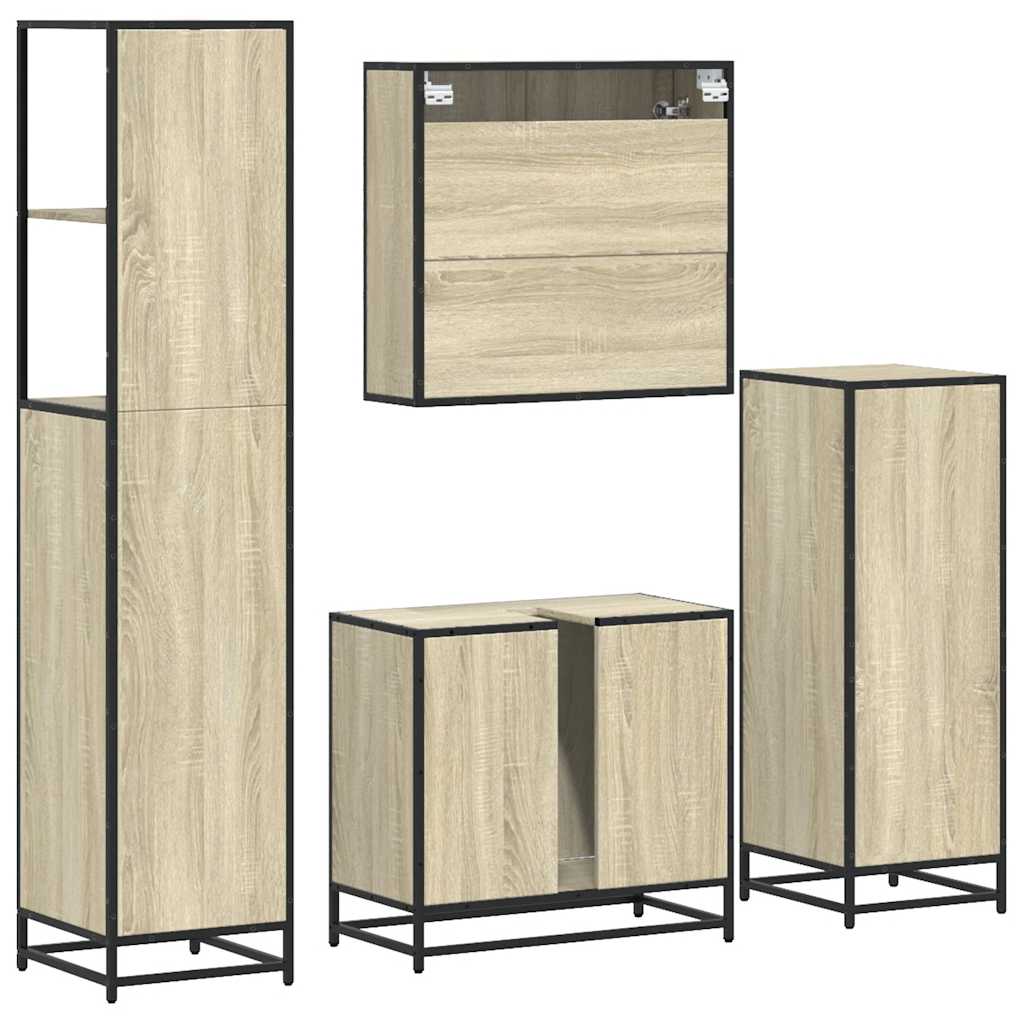 Set Mobili da Bagno 4 pz Rovere Sonoma in Legno Multistrato | homemem39