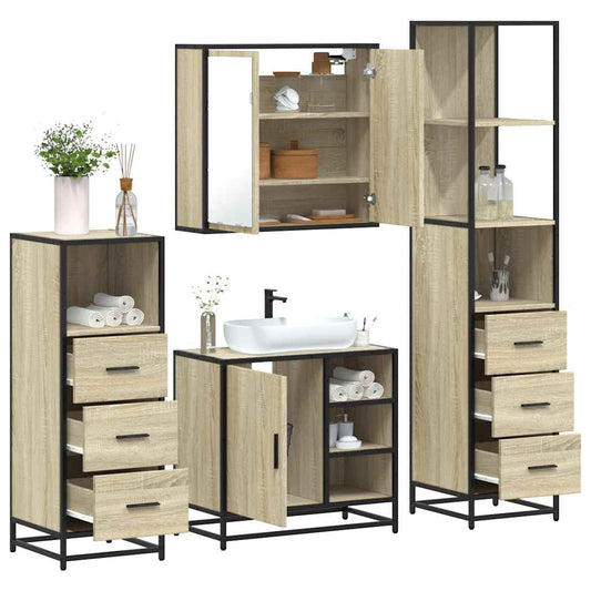 Set Mobili da Bagno 4 pz Rovere Sonoma in Legno Multistrato | homemem39
