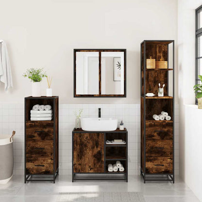 Set Mobili da Bagno 4 pz Rovere Fumo in Legno Multistrato | homemem39