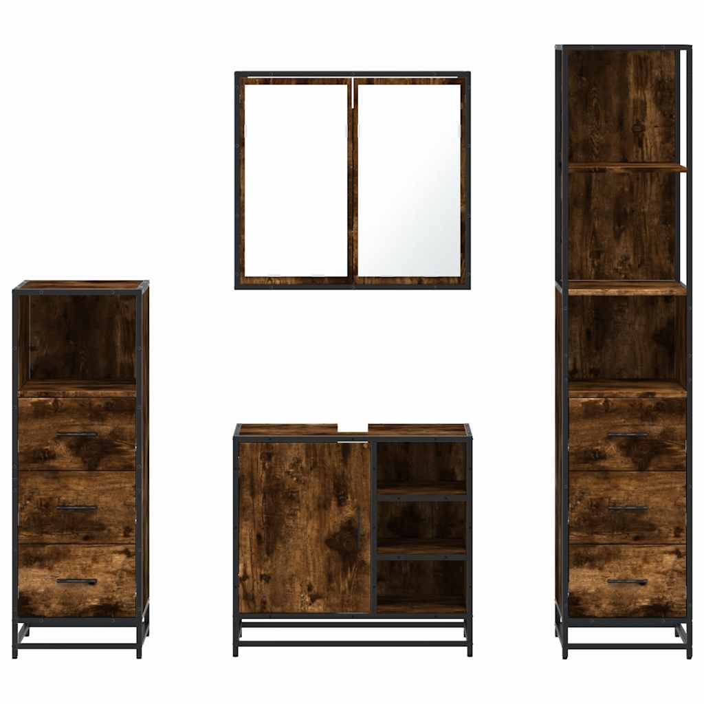 Set Mobili da Bagno 4 pz Rovere Fumo in Legno Multistrato | homemem39