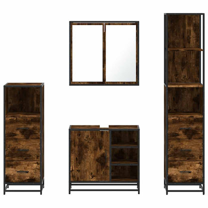 Set Mobili da Bagno 4 pz Rovere Fumo in Legno Multistrato | homemem39