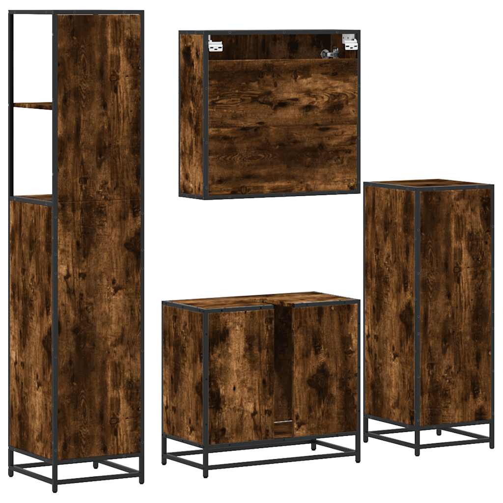 Set Mobili da Bagno 4 pz Rovere Fumo in Legno Multistrato | homemem39