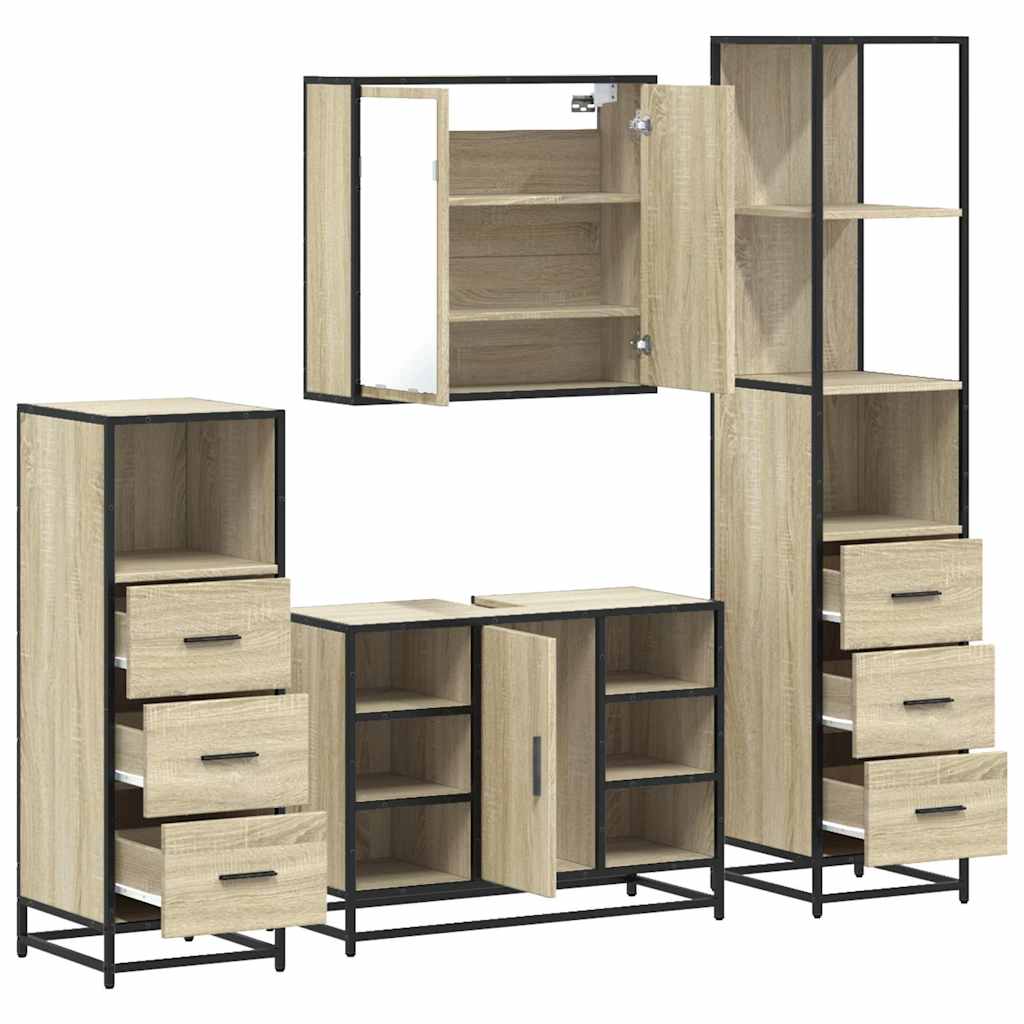Set Mobili da Bagno 4 pz Rovere Sonoma in Legno Multistrato | homemem39