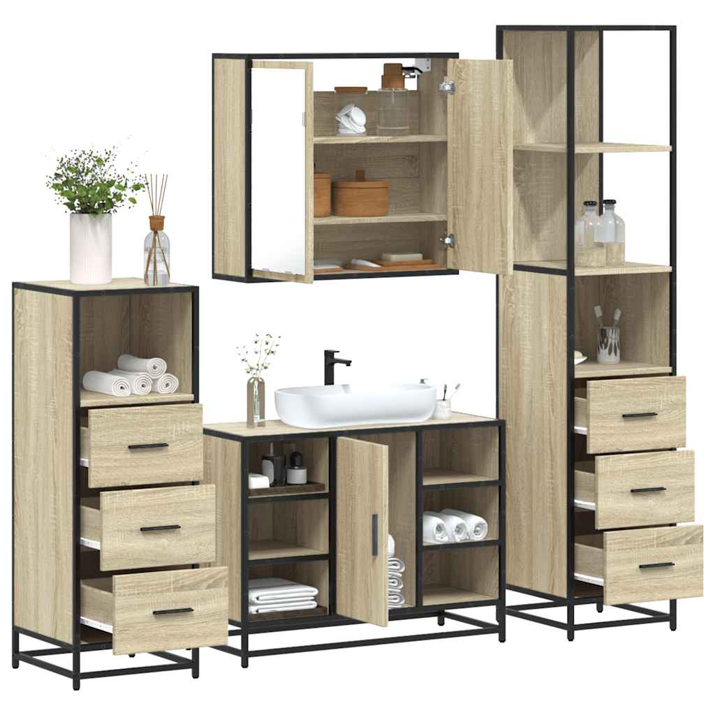 Set Mobili da Bagno 4 pz Rovere Sonoma in Legno Multistrato | homemem39