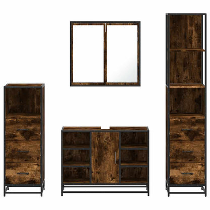 Set Mobili da Bagno 4 pz Rovere Fumo in Legno Multistrato | homemem39