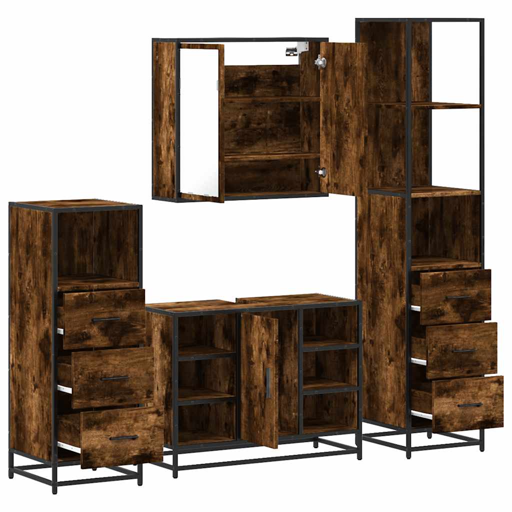 Set Mobili da Bagno 4 pz Rovere Fumo in Legno Multistrato | homemem39