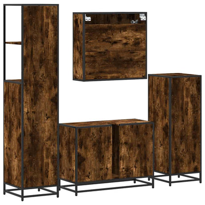Set Mobili da Bagno 4 pz Rovere Fumo in Legno Multistrato | homemem39