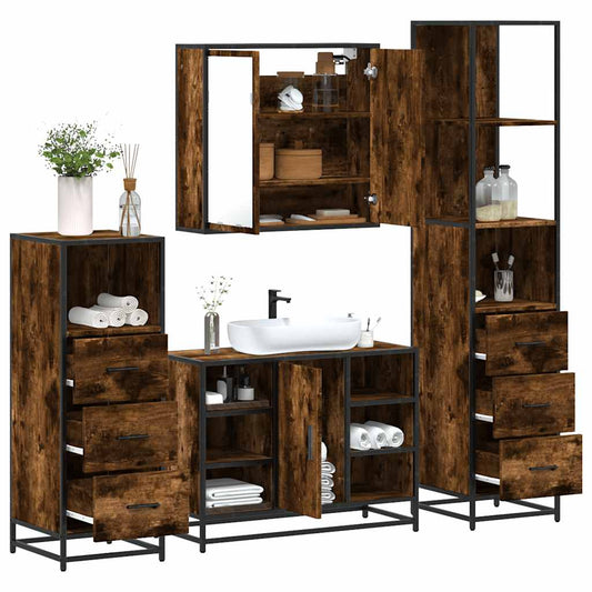 Set Mobili da Bagno 4 pz Rovere Fumo in Legno Multistrato | homemem39