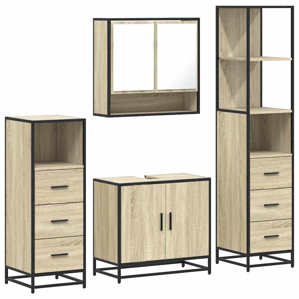 Set Mobili da Bagno 4 pz Rovere Sonoma in Legno Multistrato | homemem39