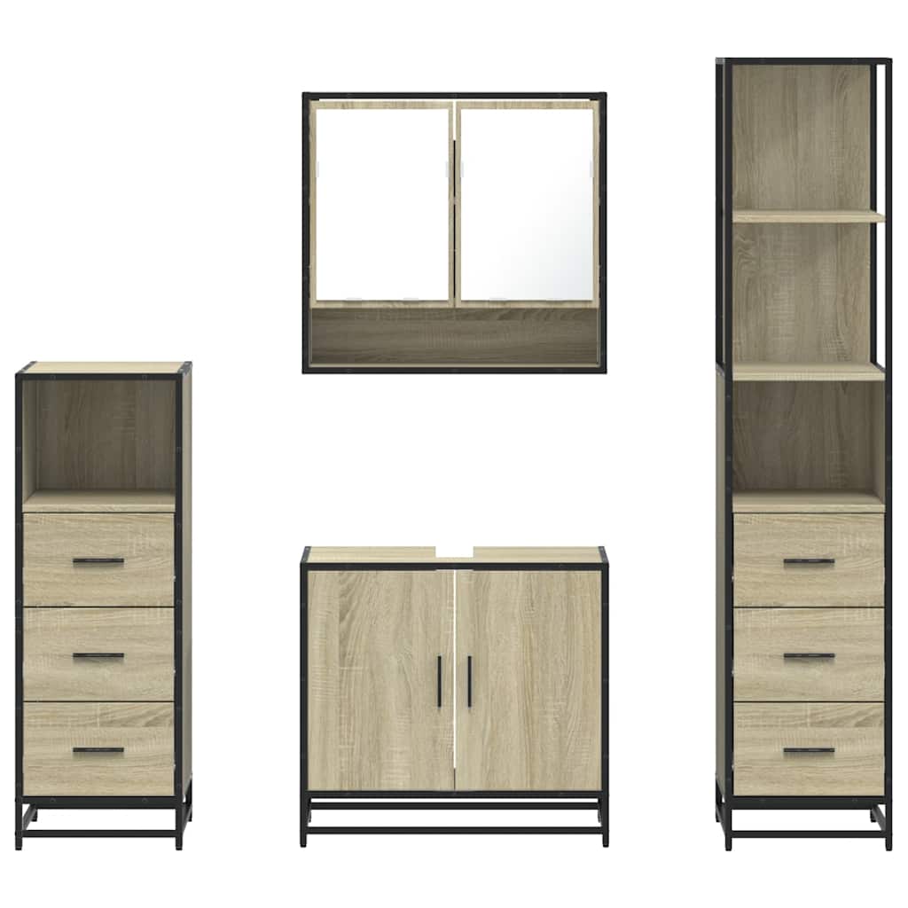 Set Mobili da Bagno 4 pz Rovere Sonoma in Legno Multistrato | homemem39