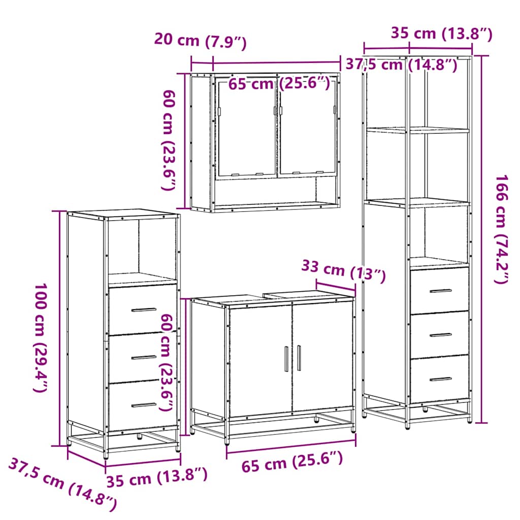 Set Mobili da Bagno 4 pz Rovere Sonoma in Legno Multistrato | homemem39