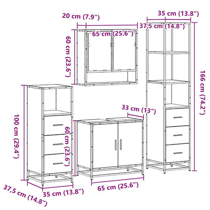 Set Mobili da Bagno 4 pz Rovere Sonoma in Legno Multistrato | homemem39