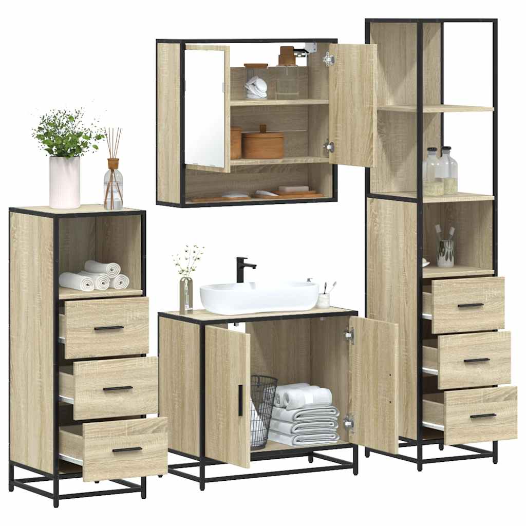 Set Mobili da Bagno 4 pz Rovere Sonoma in Legno Multistrato | homemem39