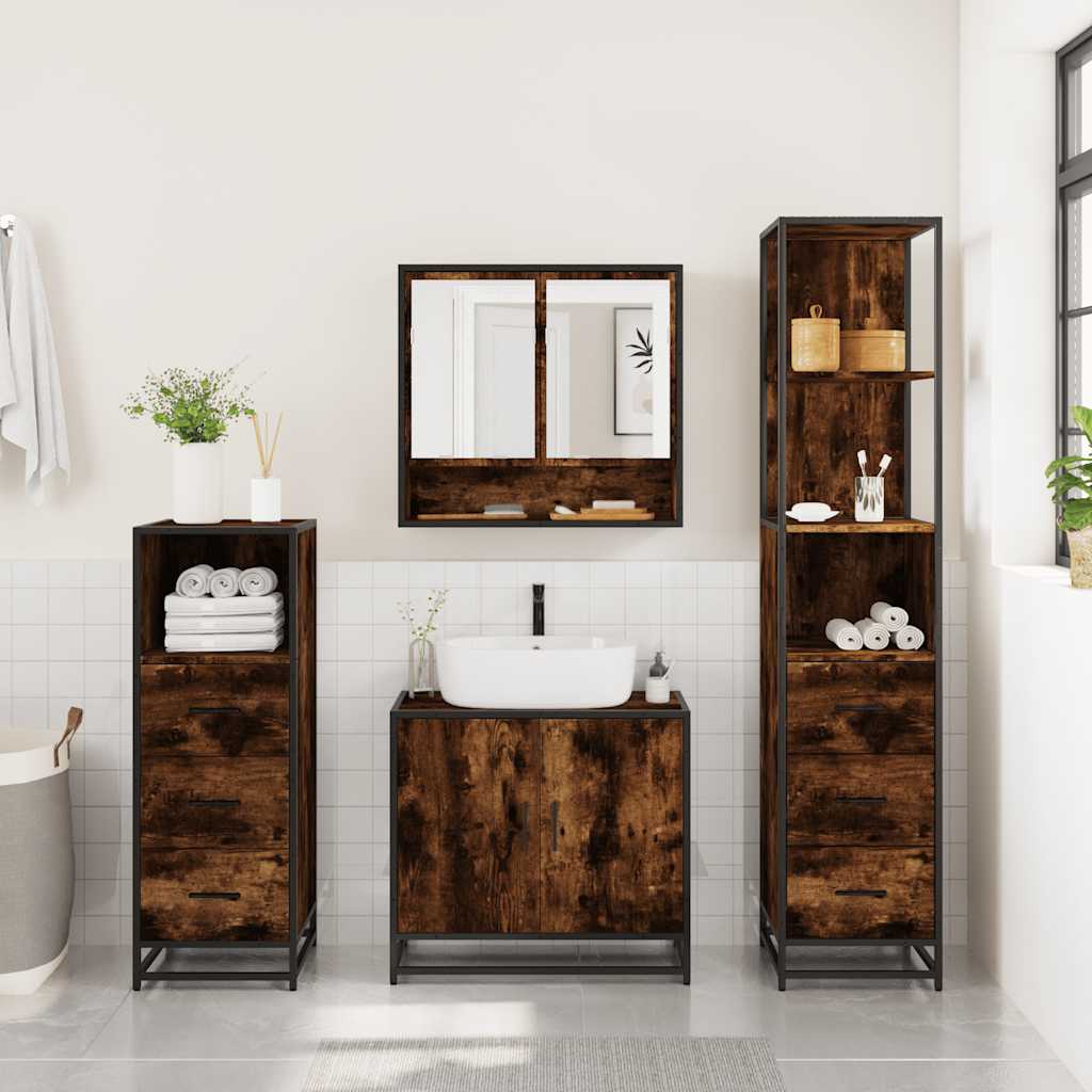 Set Mobili da Bagno 4 pz Rovere Fumo in Legno Multistrato | homemem39
