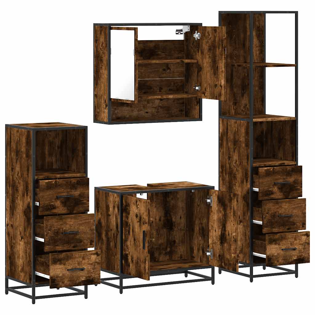 Set Mobili da Bagno 4 pz Rovere Fumo in Legno Multistrato | homemem39