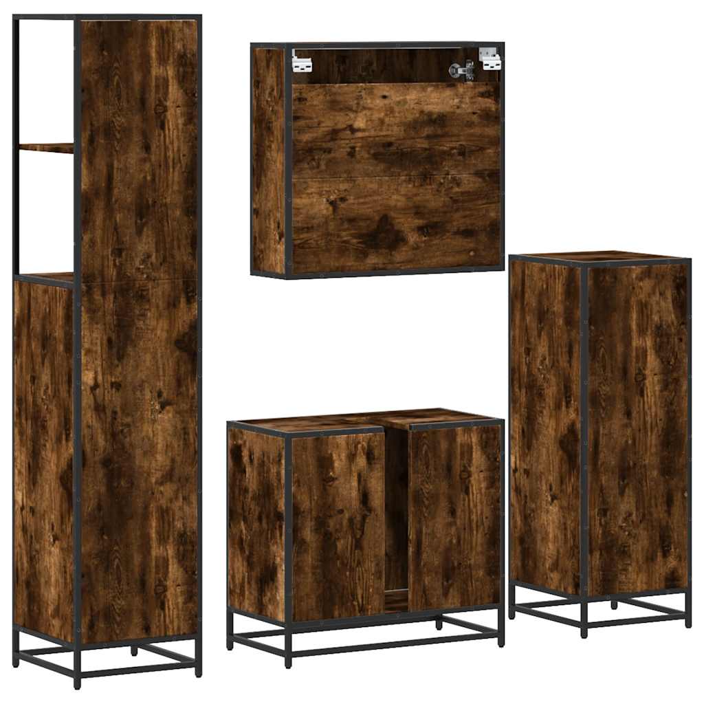 Set Mobili da Bagno 4 pz Rovere Fumo in Legno Multistrato | homemem39