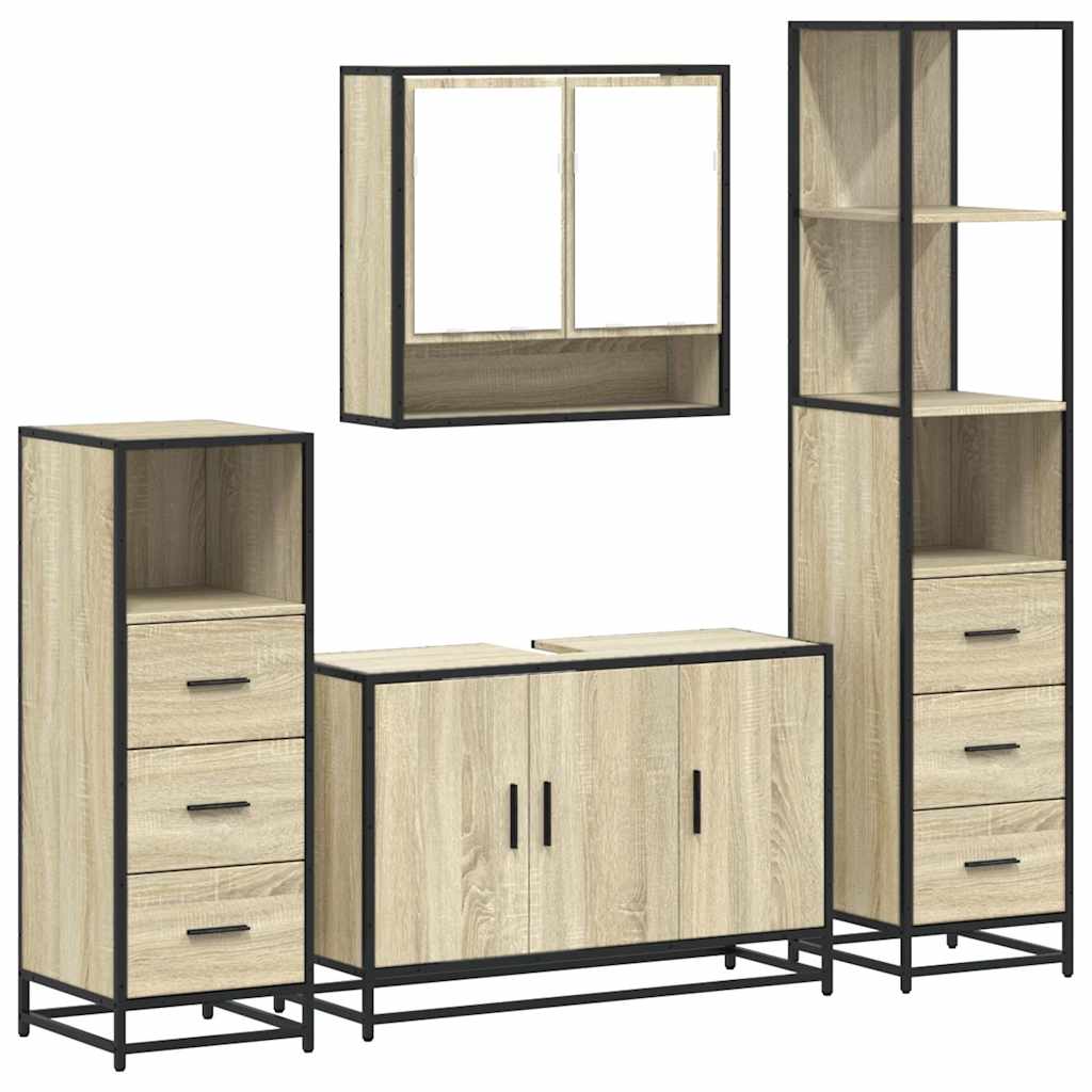 Set Mobili da Bagno 4 pz Rovere Sonoma in Legno Multistrato | homemem39