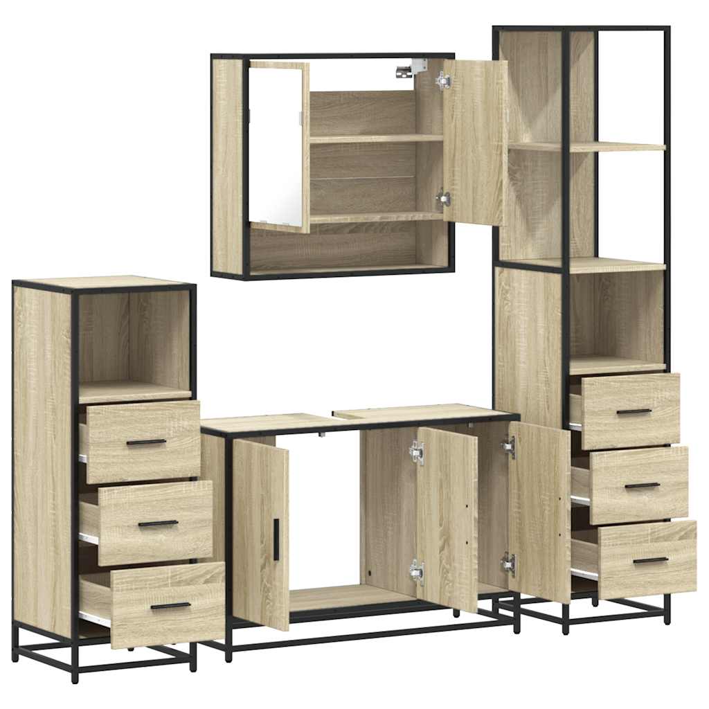 Set Mobili da Bagno 4 pz Rovere Sonoma in Legno Multistrato | homemem39