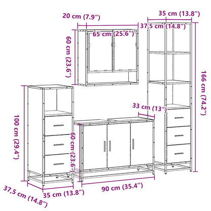 Set Mobili da Bagno 4 pz Rovere Sonoma in Legno Multistrato | homemem39