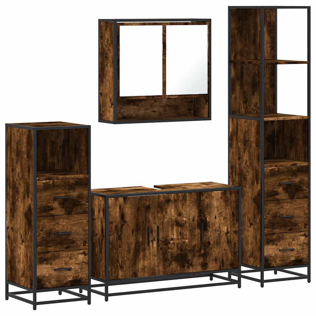 Set Mobili da Bagno 4 pz Rovere Fumo in Legno Multistrato | homemem39