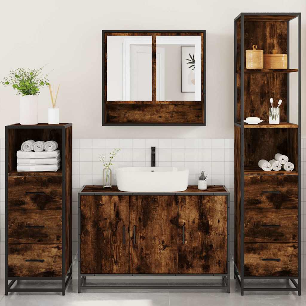 Set Mobili da Bagno 4 pz Rovere Fumo in Legno Multistrato | homemem39