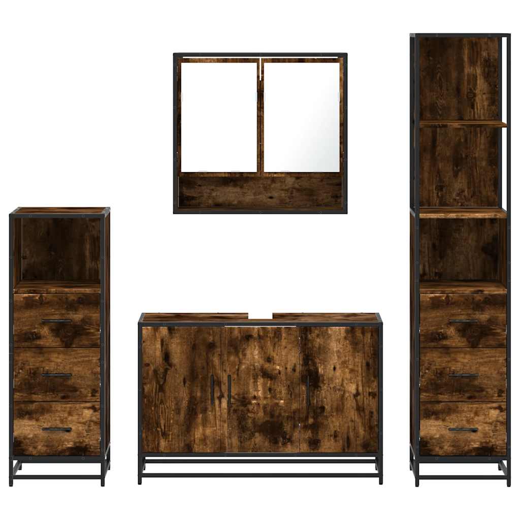 Set Mobili da Bagno 4 pz Rovere Fumo in Legno Multistrato | homemem39
