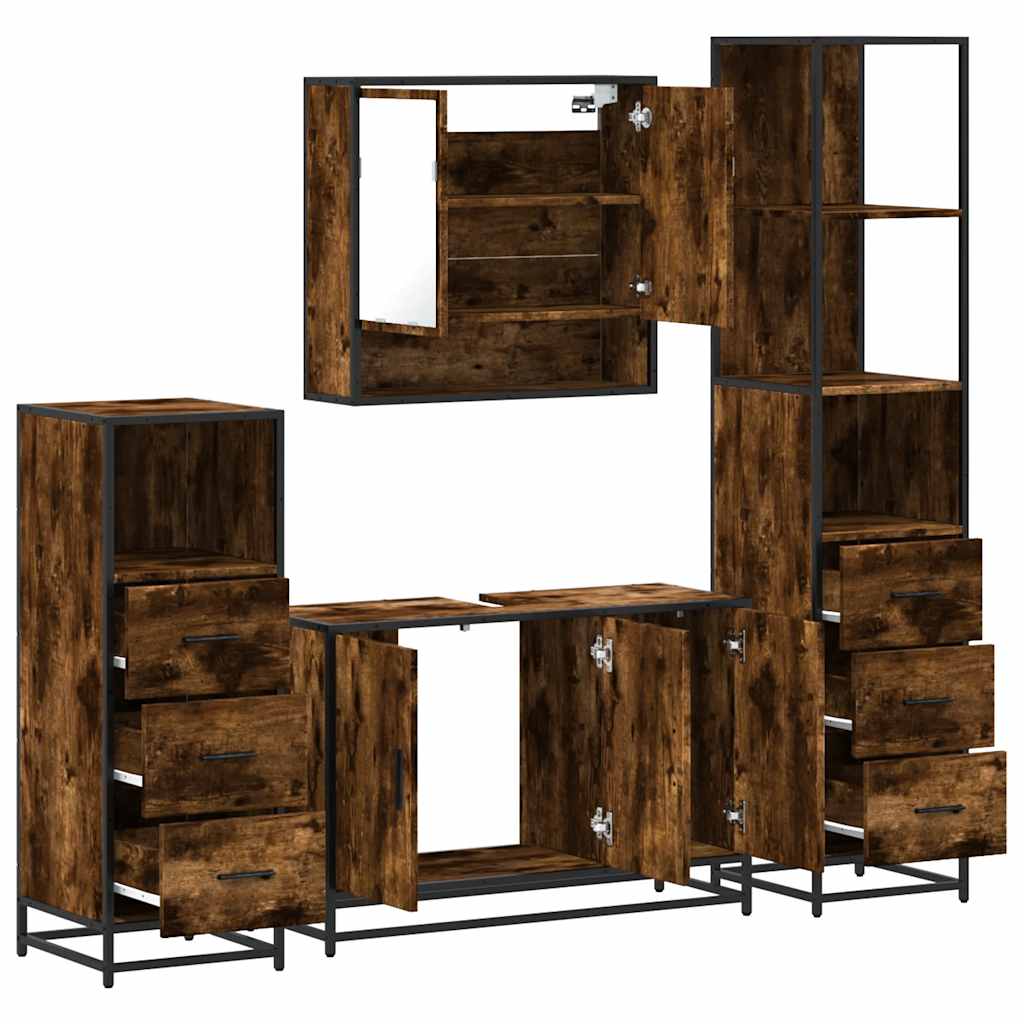 Set Mobili da Bagno 4 pz Rovere Fumo in Legno Multistrato | homemem39