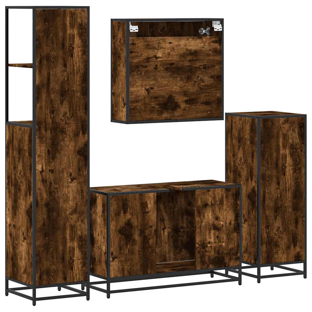 Set Mobili da Bagno 4 pz Rovere Fumo in Legno Multistrato | homemem39
