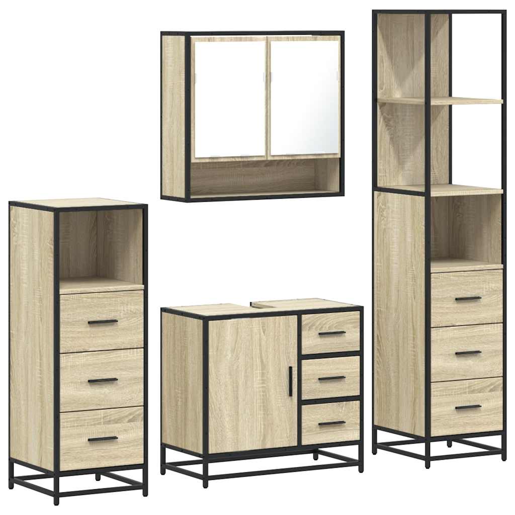 Set Mobili da Bagno 4 pz Rovere Sonoma in Legno Multistrato | homemem39