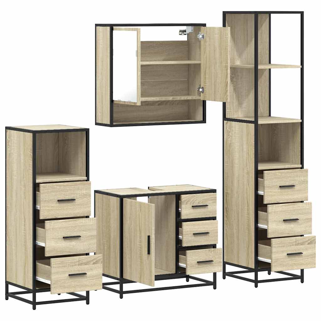 Set Mobili da Bagno 4 pz Rovere Sonoma in Legno Multistrato | homemem39