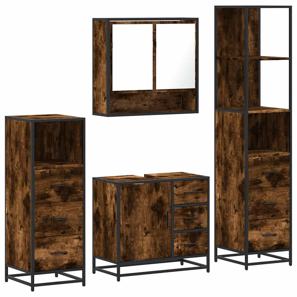 Set Mobili da Bagno 4 pz Rovere Fumo in Legno Multistrato | homemem39