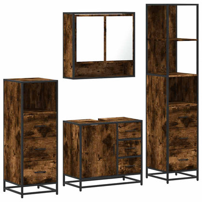 Set Mobili da Bagno 4 pz Rovere Fumo in Legno Multistrato | homemem39