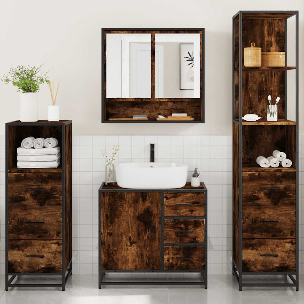 Set Mobili da Bagno 4 pz Rovere Fumo in Legno Multistrato | homemem39