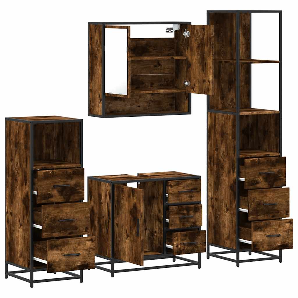 Set Mobili da Bagno 4 pz Rovere Fumo in Legno Multistrato | homemem39
