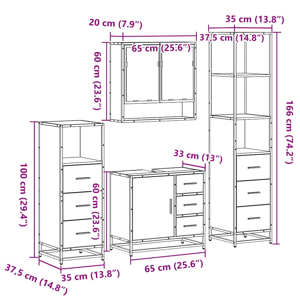 Set Mobili da Bagno 4 pz Rovere Fumo in Legno Multistrato | homemem39