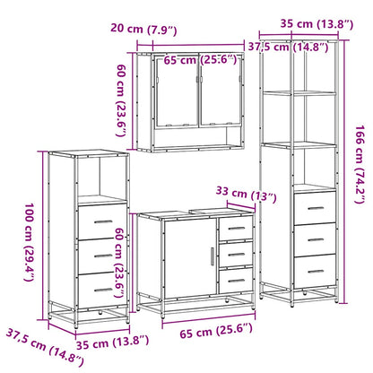 Set Mobili da Bagno 4 pz Rovere Fumo in Legno Multistrato | homemem39