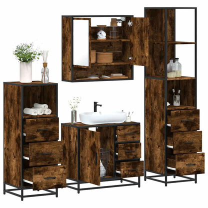 Set Mobili da Bagno 4 pz Rovere Fumo in Legno Multistrato | homemem39