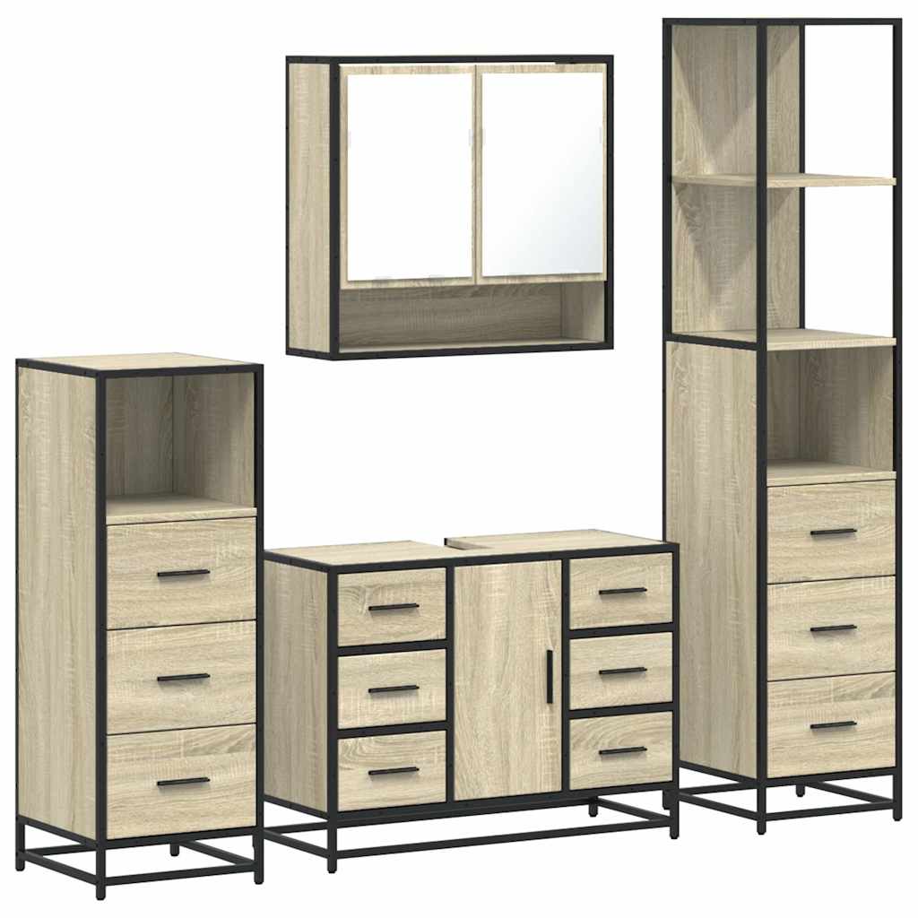 Set Mobili da Bagno 4 pz Rovere Sonoma in Legno Multistrato | homemem39