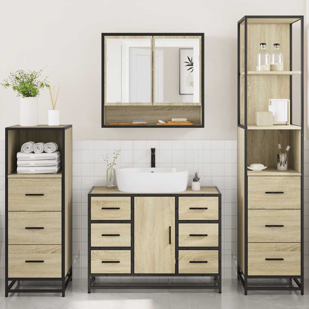 Set Mobili da Bagno 4 pz Rovere Sonoma in Legno Multistrato | homemem39
