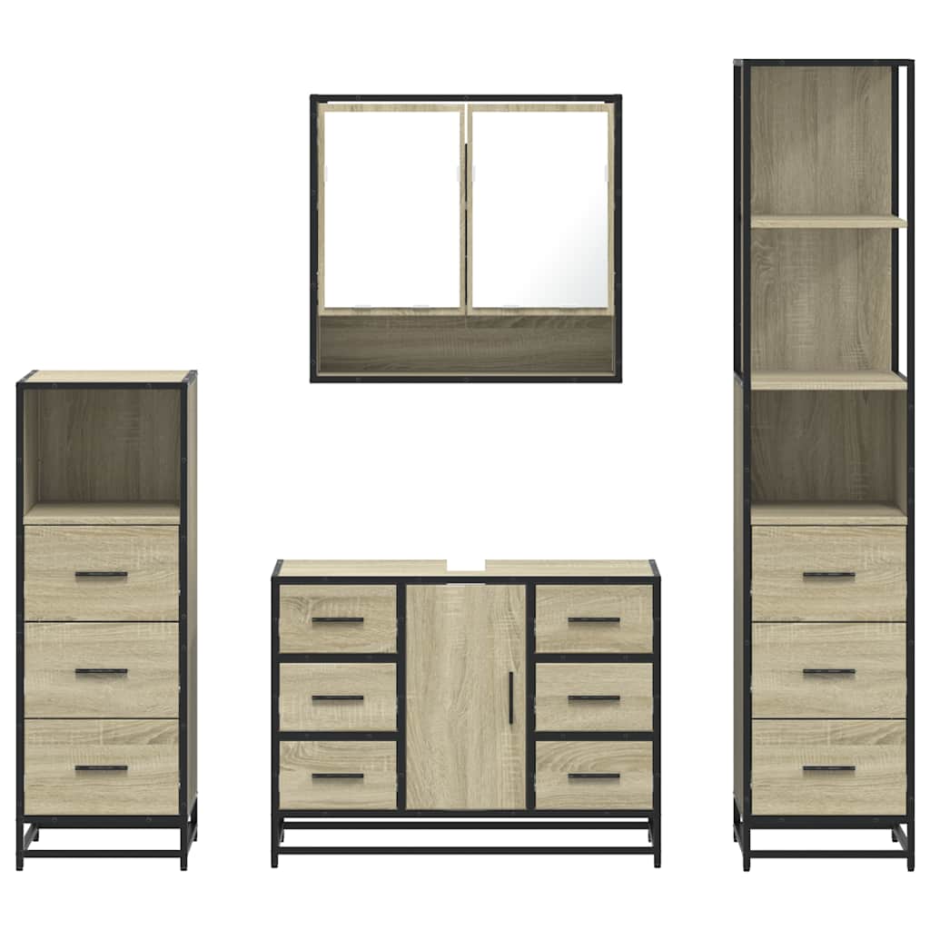 Set Mobili da Bagno 4 pz Rovere Sonoma in Legno Multistrato | homemem39
