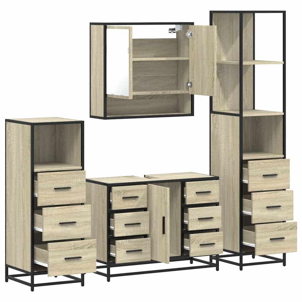 Set Mobili da Bagno 4 pz Rovere Sonoma in Legno Multistrato | homemem39