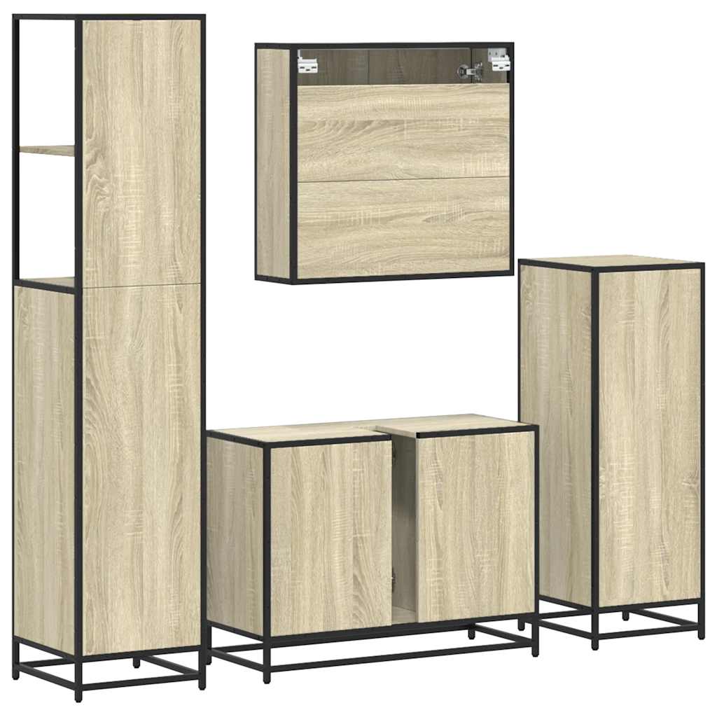 Set Mobili da Bagno 4 pz Rovere Sonoma in Legno Multistrato | homemem39