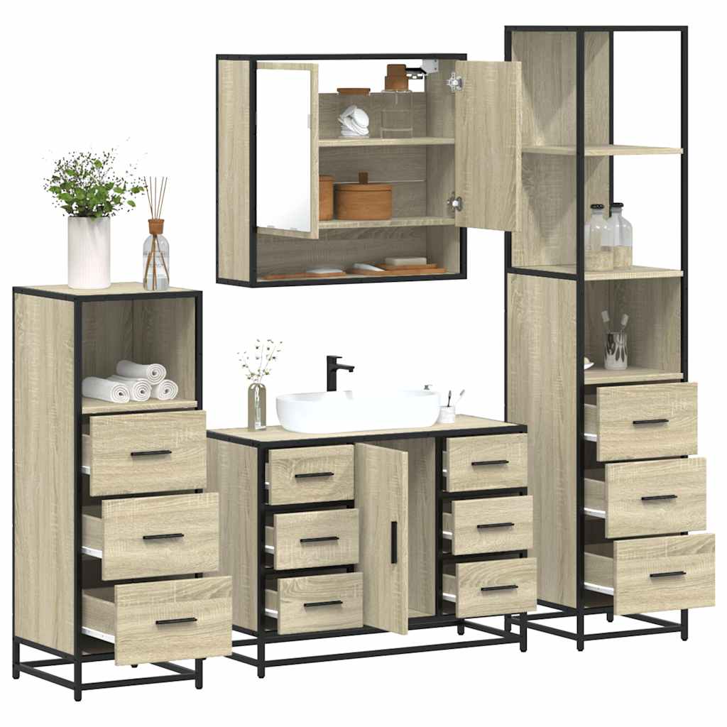 Set Mobili da Bagno 4 pz Rovere Sonoma in Legno Multistrato | homemem39